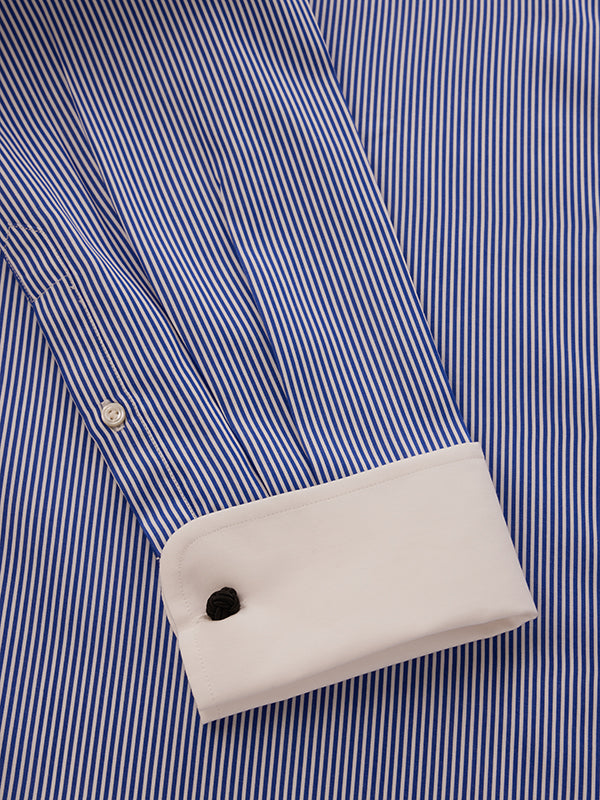 Barboni Blue Striped Full Sleeve Double Cuff Classic Fit Classic Formal Silk Touch Egyptian Giza Cotton Shirt