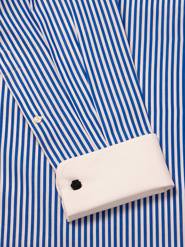 Barboni Blue Striped Full Sleeve Double Cuff Tailored Fit Classic Formal Silk Touch Egyptian Giza Cotton Shirt