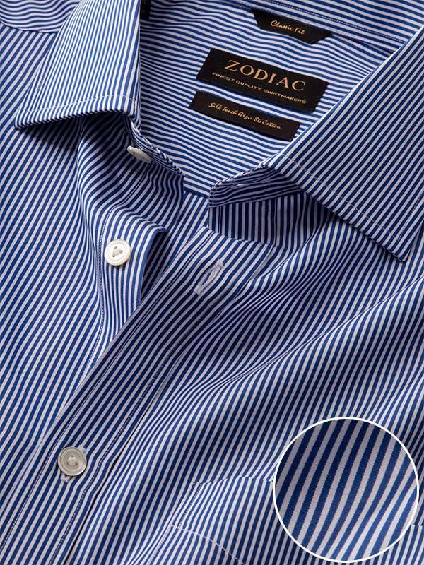 Barboni Blue Striped Full Sleeve Single Cuff Classic Fit Classic Formal Silk Touch Egyptian Giza Cotton Shirt