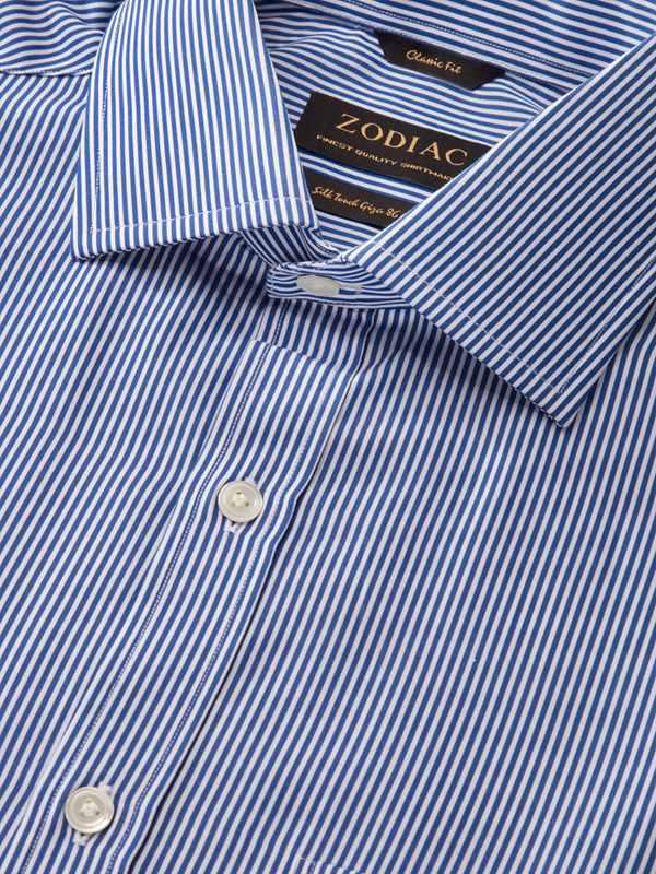 Barboni Blue Striped Full Sleeve Single Cuff Classic Fit Classic Formal Silk Touch Egyptian Giza Cotton Shirt