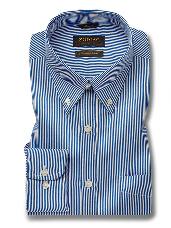 Barboni Blue Striped Full Sleeve Single Cuff Classic Fit Classic Formal Silk Touch Egyptian Giza Cotton Shirt