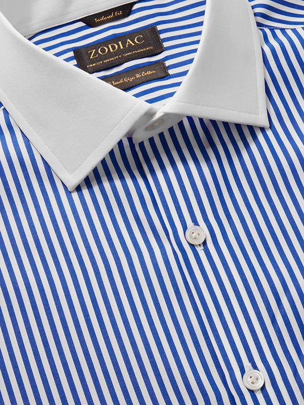 Barboni Blue Striped Full Sleeve Single Cuff Tailored Fit Classic Formal Silk Touch Egyptian Giza Cotton Shirt