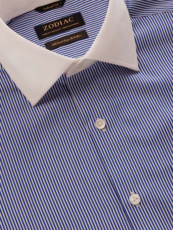 Barboni Blue Striped Full Sleeve Single Cuff Tailored Fit Classic Formal Silk Touch Egyptian Giza Cotton Shirt