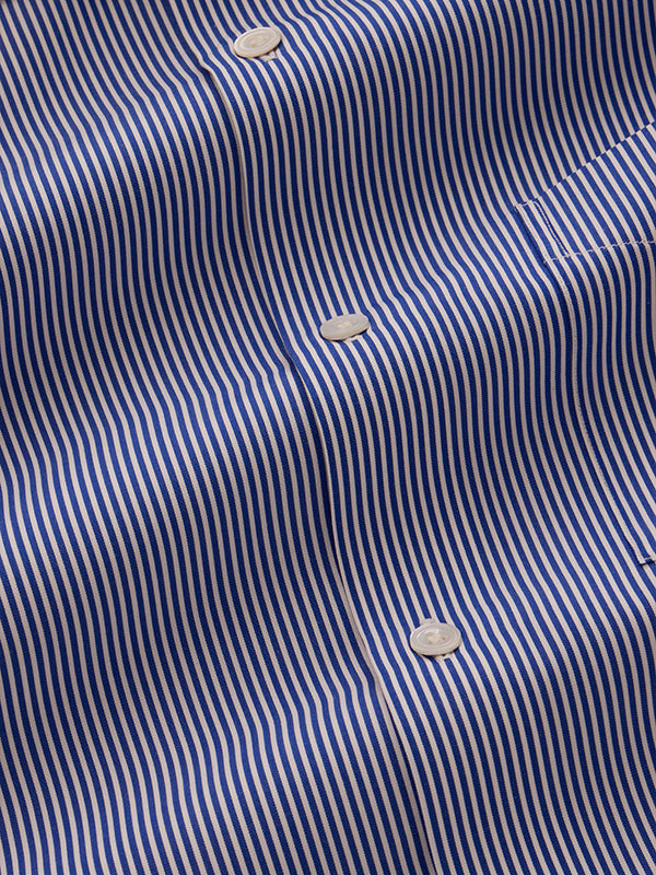 Barboni Blue Striped Full Sleeve Single Cuff Tailored Fit Classic Formal Silk Touch Egyptian Giza Cotton Shirt