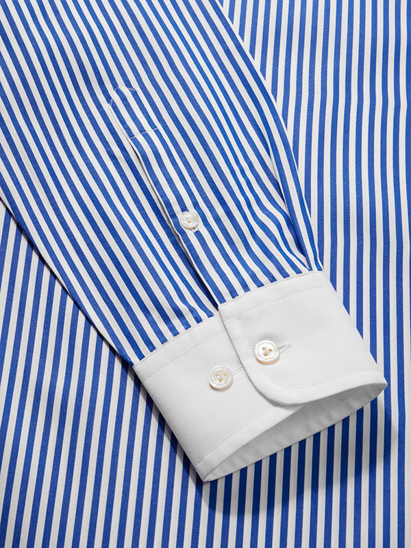 Barboni Blue Striped Full Sleeve Single Cuff Tailored Fit Classic Formal Silk Touch Egyptian Giza Cotton Shirt
