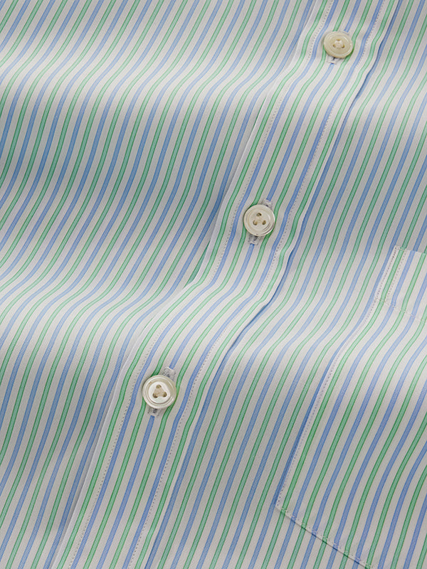 Barboni Green Striped Full Sleeve Single Cuff Classic Fit Classic Formal Silk Touch Egyptian Giza Cotton Shirt