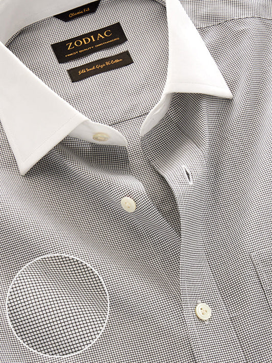 Barboni Light Grey Check Full Sleeve Double Cuff Classic Fit Classic Formal Silk Touch Egyptian Giza Cotton Shirt