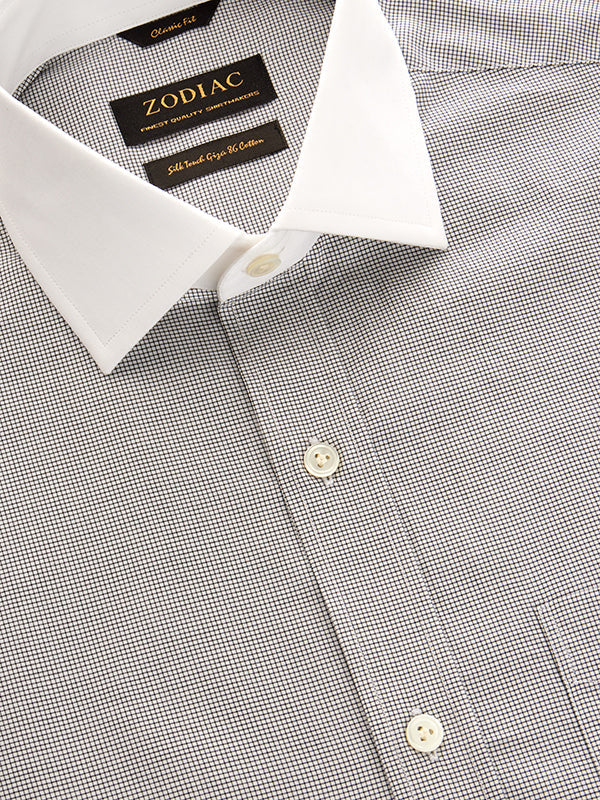 Barboni Light Grey Check Full Sleeve Double Cuff Classic Fit Classic Formal Silk Touch Egyptian Giza Cotton Shirt