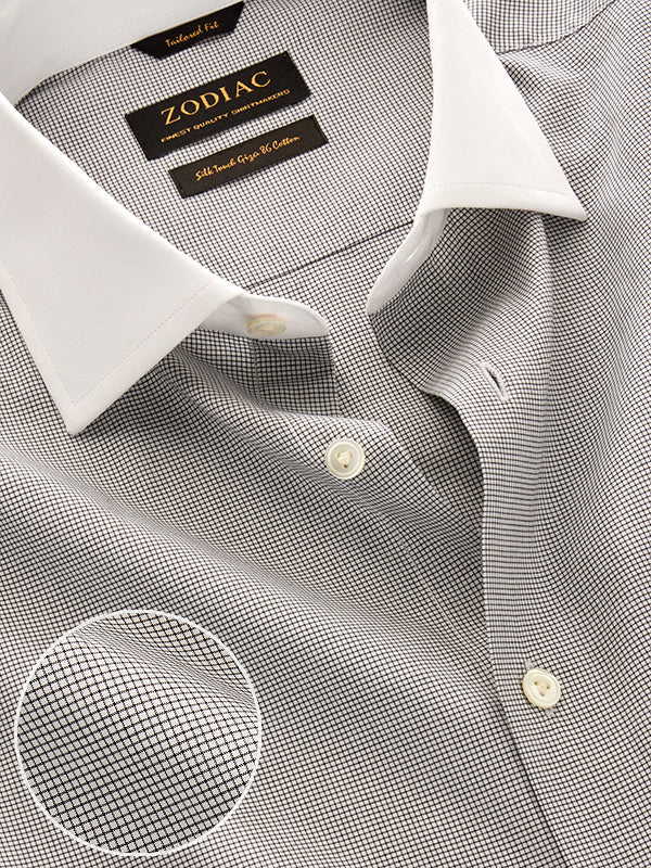 Barboni Light Grey Check Full Sleeve Double Cuff Tailored Fit Classic Formal Silk Touch Egyptian Giza Cotton Shirt