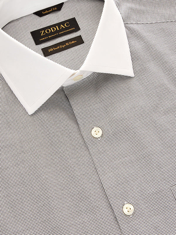Barboni Light Grey Check Full Sleeve Double Cuff Tailored Fit Classic Formal Silk Touch Egyptian Giza Cotton Shirt