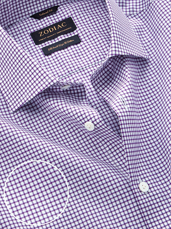 Barboni Lilac Check Full Sleeve Single Cuff Tailored Fit Classic Formal Silk Touch Egyptian Giza Cotton Shirt