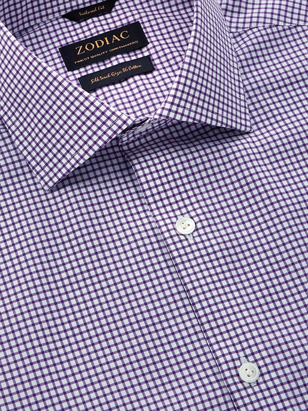 Barboni Lilac Check Full Sleeve Single Cuff Tailored Fit Classic Formal Silk Touch Egyptian Giza Cotton Shirt