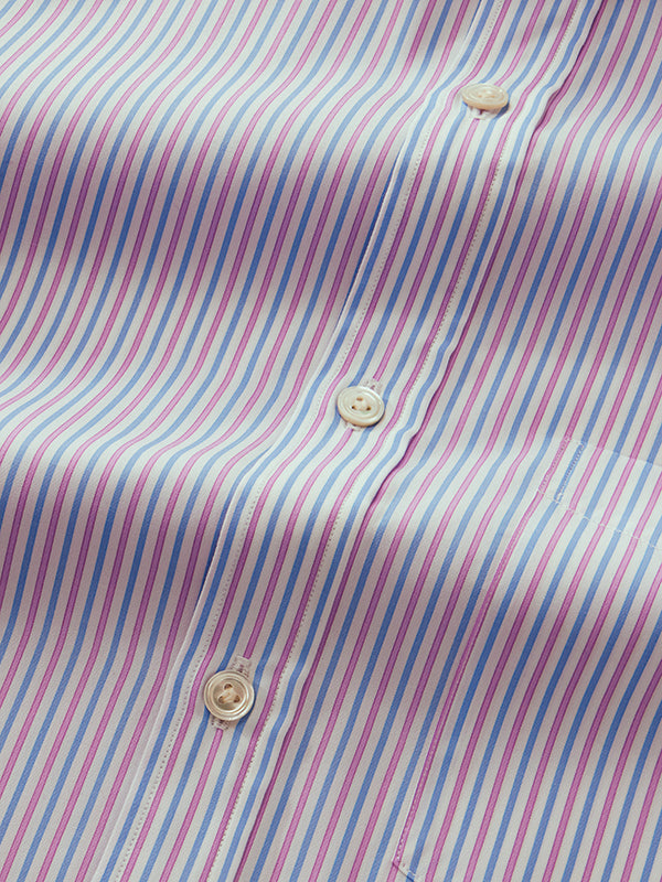 Barboni Lilac Striped Full Sleeve Single Cuff Classic Fit Classic Formal Silk Touch Egyptian Giza Cotton Shirt