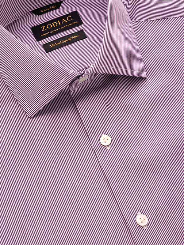 Barboni Lilac Striped Full Sleeve Single Cuff Tailored Fit Classic Formal Silk Touch Egyptian Giza Cotton Shirt
