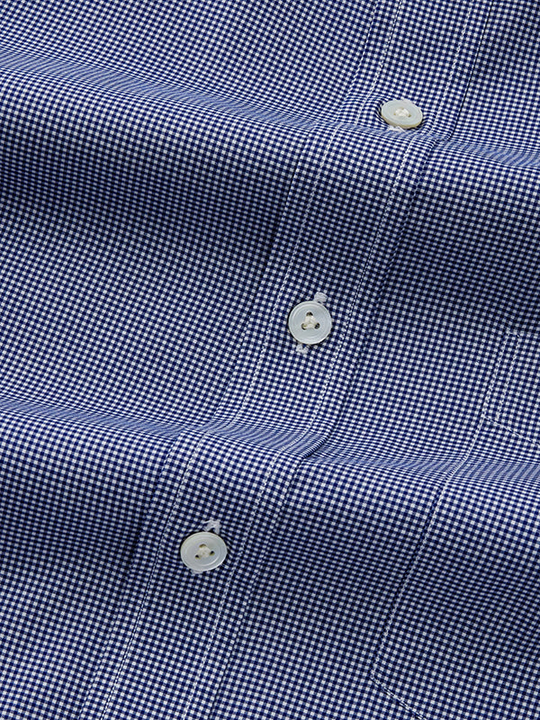 Barboni Navy Check Half Sleeve Classic Fit Semi Formal Silk Touch Egyptian Giza Cotton Shirt