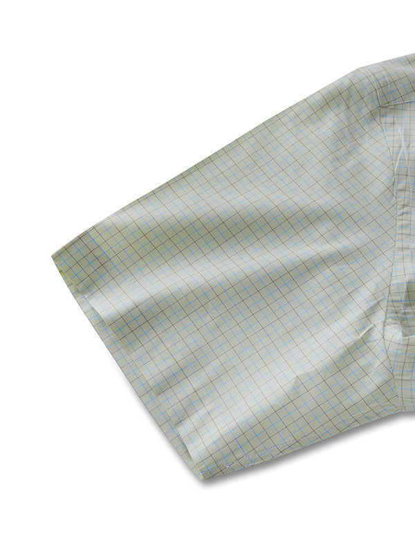 Barboni Olive Check Half Sleeve Classic Fit Classic Formal Egyptian Giza Silk Touch Cotton Shirt