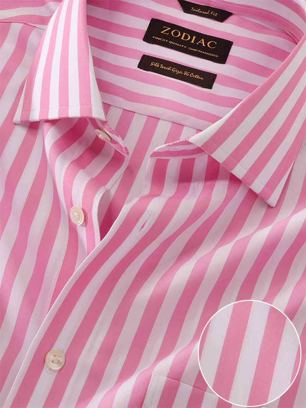 Barboni Pink Striped Full Sleeve Single Cuff Tailored Fit Classic Formal Silk Touch Egyptian Giza Cotton Shirt