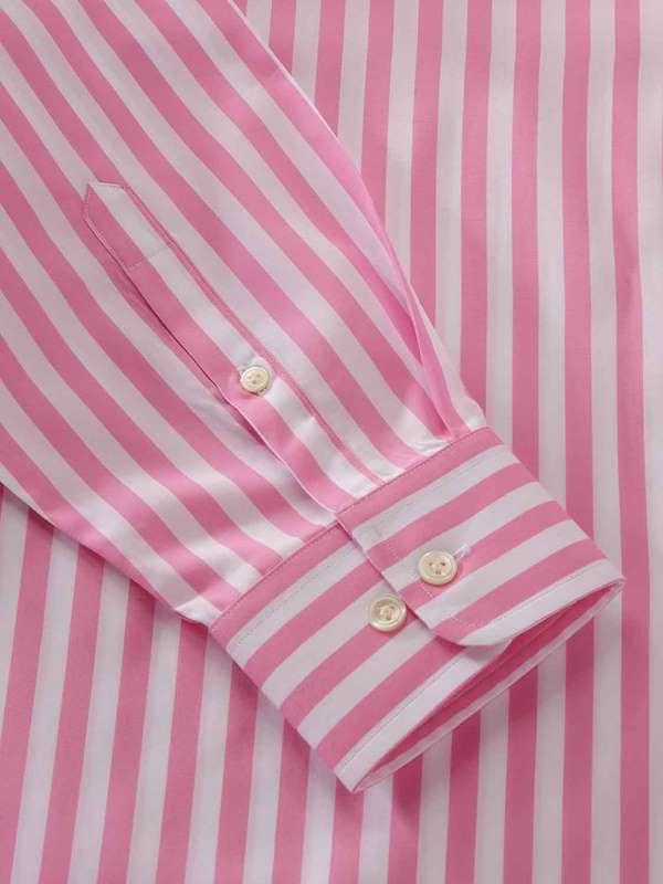 Barboni Pink Striped Full Sleeve Single Cuff Tailored Fit Classic Formal Silk Touch Egyptian Giza Cotton Shirt