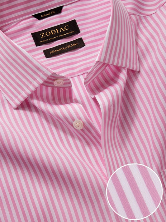 Barboni Pink Striped Full Sleeve Single Cuff Tailored Fit  Formal Silk Touch Egyptian Giza Cotton Shirt