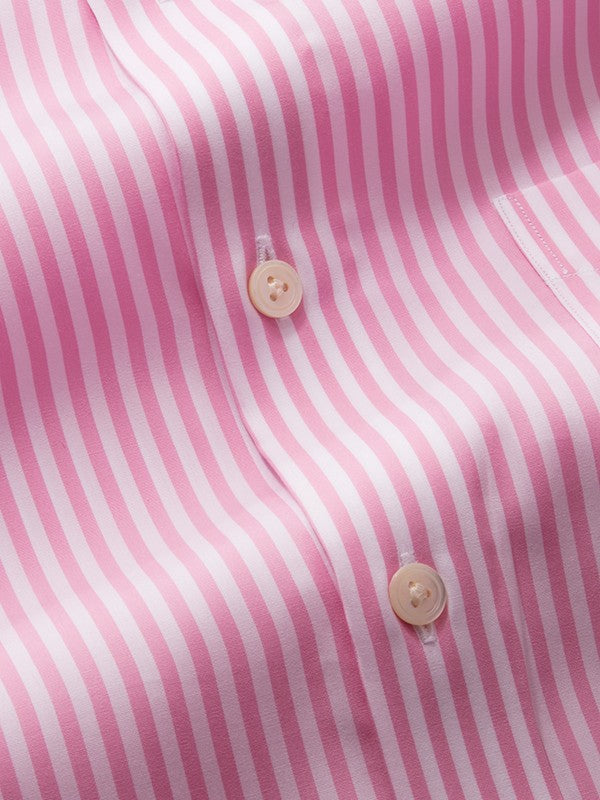 Barboni Pink Striped Full Sleeve Single Cuff Tailored Fit  Formal Silk Touch Egyptian Giza Cotton Shirt