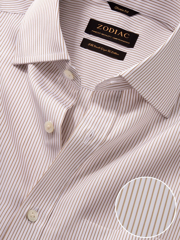 Barboni Sand Striped Full Sleeve Single Cuff Classic Fit Classic Formal Silk Touch Egyptian Giza Cotton Shirt