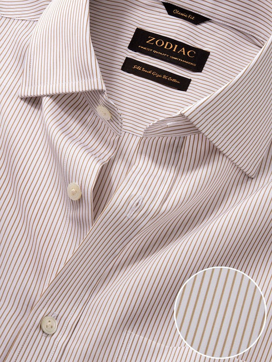 Barboni Sand Striped Full Sleeve Single Cuff Classic Fit Classic Formal Silk Touch Egyptian Giza Cotton Shirt