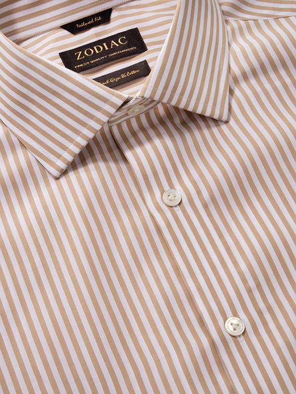 Barboni Sand Striped Half Sleeve Tailored Fit Semi Formal Silk Touch Egyptian Giza Cotton Shirt
