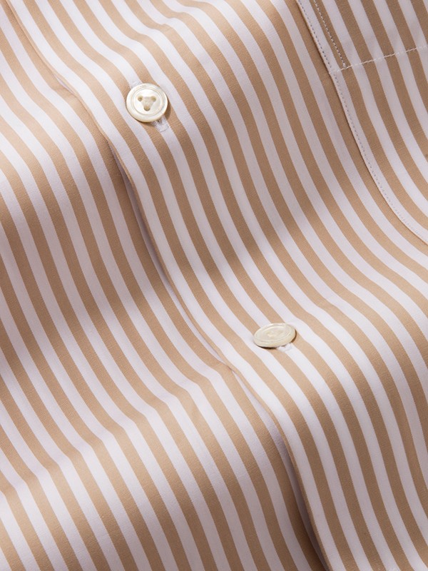 Barboni Sand Striped Half Sleeve Tailored Fit Semi Formal Silk Touch Egyptian Giza Cotton Shirt