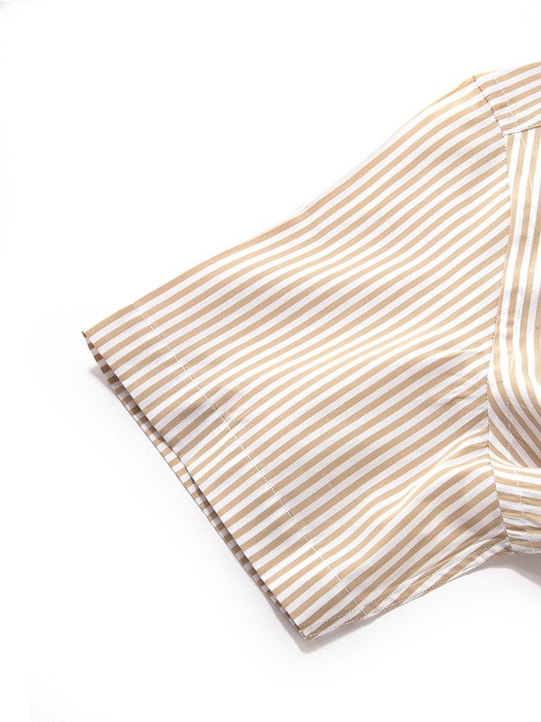 Barboni Sand Striped Half Sleeve Tailored Fit Semi Formal Silk Touch Egyptian Giza Cotton Shirt
