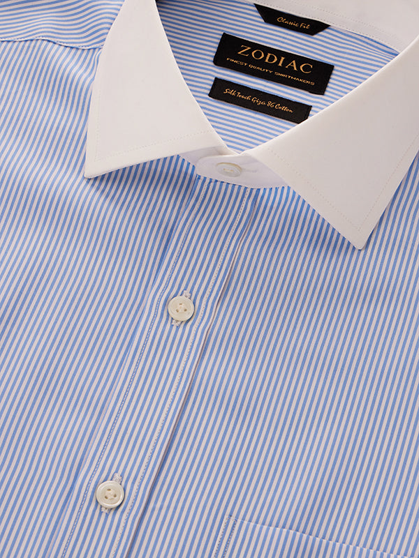 Barboni Sky Striped Full Sleeve Double Cuff Classic Fit Classic Formal Silk Touch Egyptian Giza Cotton Shirt