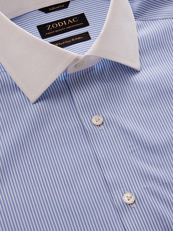 Barboni Sky Striped Full Sleeve Double Cuff Tailored Fit Classic Formal Silk Touch Egyptian Giza Cotton Shirt