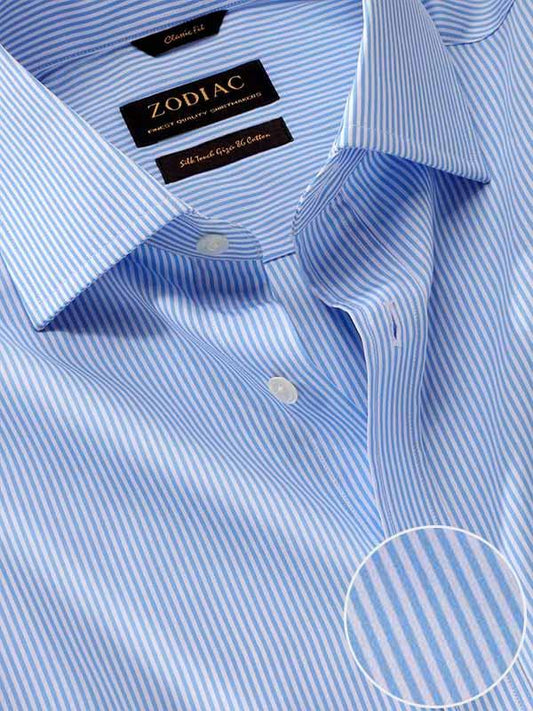 Barboni Sky Striped Full Sleeve Single Cuff Classic Fit  Formal Silk Touch Egyptian Giza Cotton Shirt