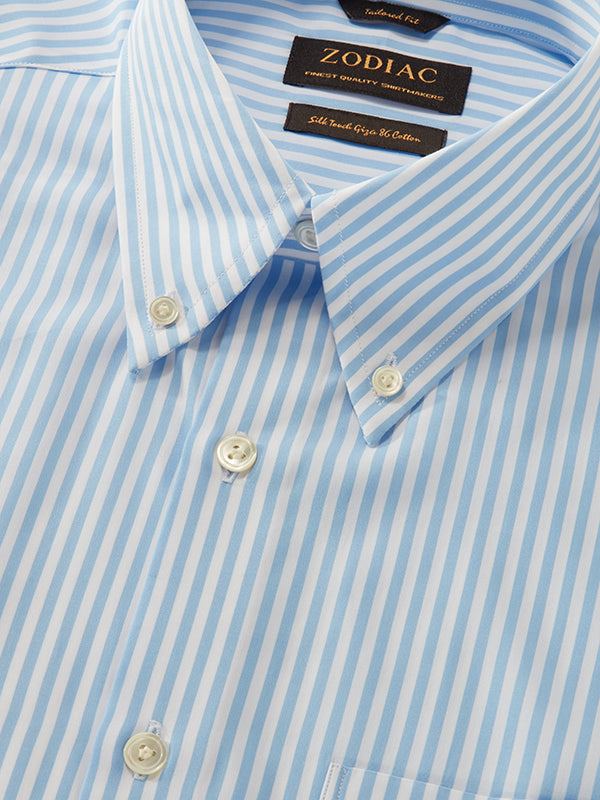 Barboni Sky Striped Full Sleeve Single Cuff Tailored Fit Classic Formal Silk Touch Egyptian Giza Cotton Shirt