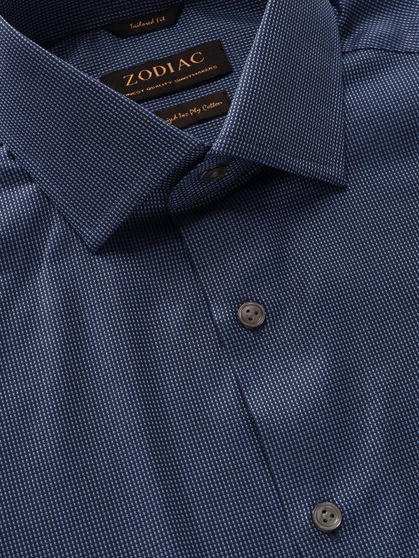 Barolo Blue Solid Full Sleeve Single Cuff Tailored Fit Semi Formal Dark Two Ply Mercerized Cotton Shirt