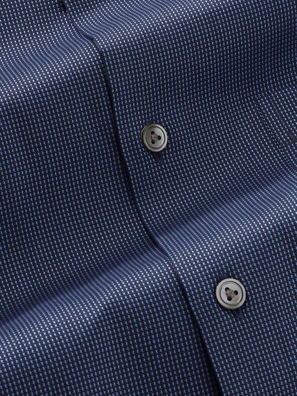 Barolo Blue Solid Full Sleeve Single Cuff Tailored Fit Semi Formal Dark Two Ply Mercerized Cotton Shirt