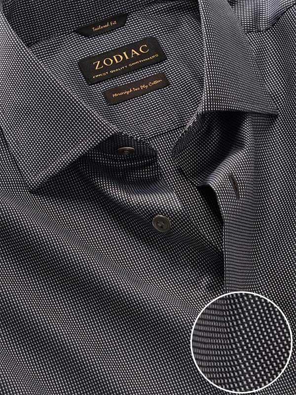 Barolo Dark Grey Solid Full Sleeve Single Cuff Tailored Fit Semi Formal Dark Two Ply Mercerized Cotton Shirt