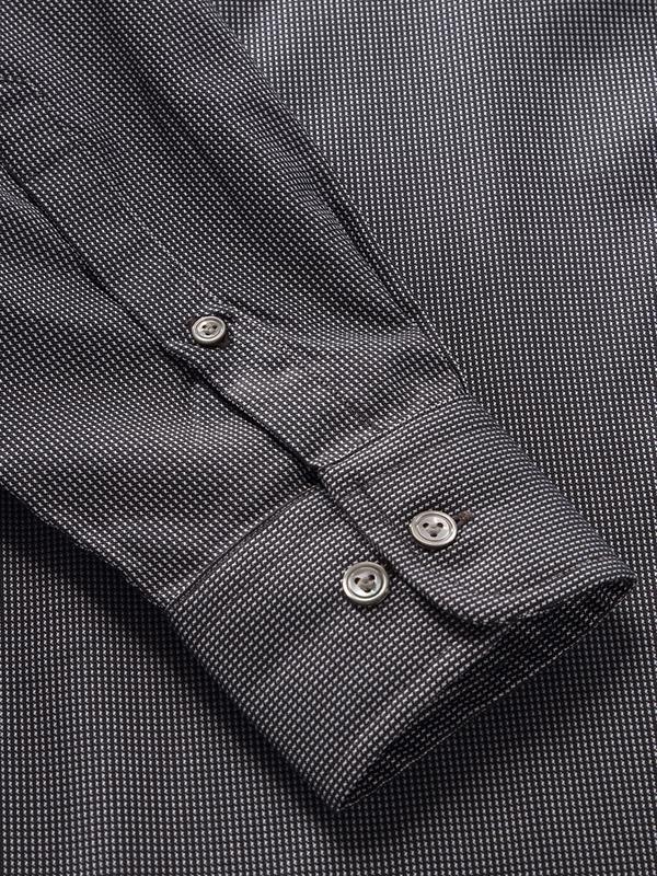 Barolo Dark Grey Solid Full Sleeve Single Cuff Tailored Fit Semi Formal Dark Two Ply Mercerized Cotton Shirt