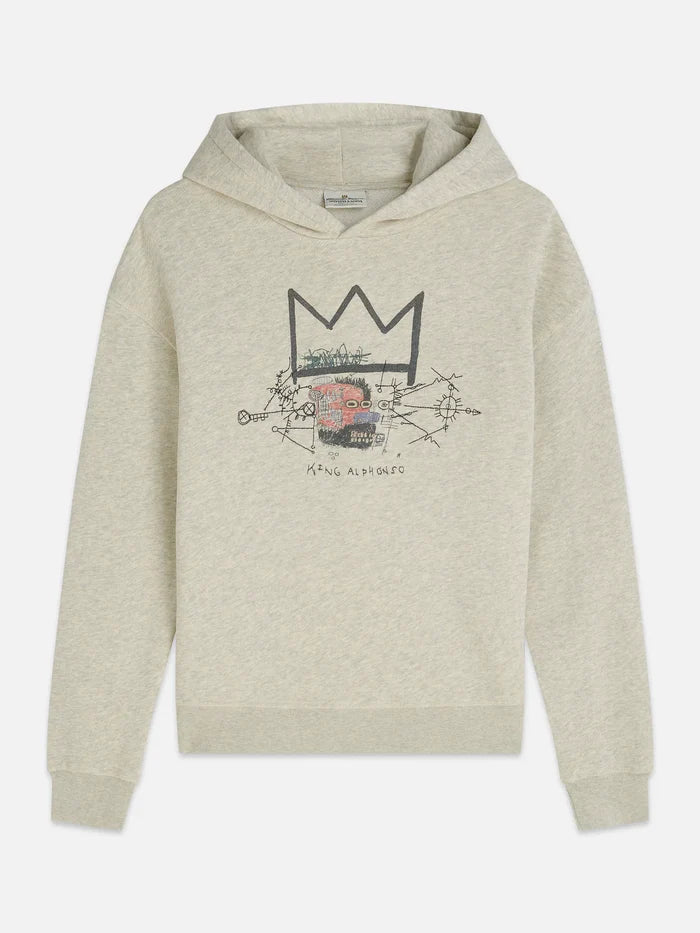Basquiat Washed Artwork Relaxed-Fit Hoodie Oatmeal Melange