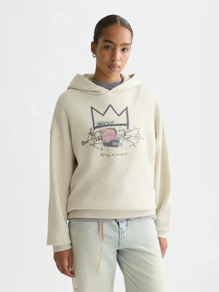 Basquiat Washed Artwork Relaxed-Fit Hoodie Oatmeal Melange