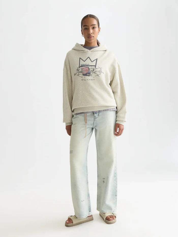 Basquiat Washed Artwork Relaxed-Fit Hoodie Oatmeal Melange