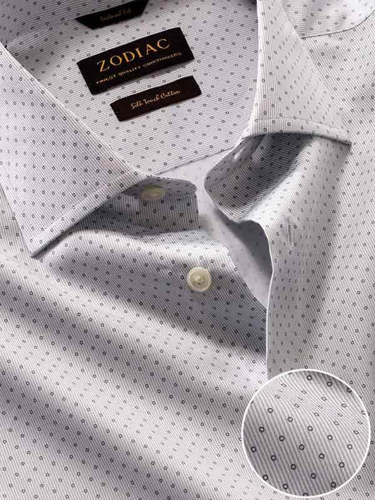 Bassano Light Grey Printed Full Sleeve Single Cuff Tailored Fit Classic Formal Cotton Shirt