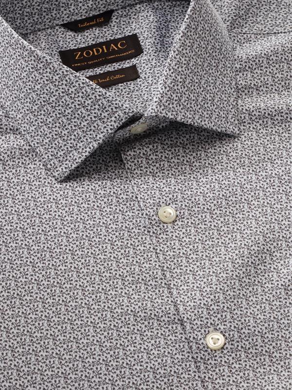 Bassano Light Grey Printed Single Cuff Tailored Fit Classic Formal Cotton Shirt