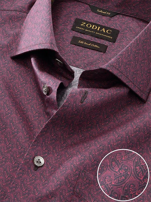 Bassano Maroon Printed Full Sleeve Single Cuff Tailored Fit Dark Semi Formal Cotton Shirt