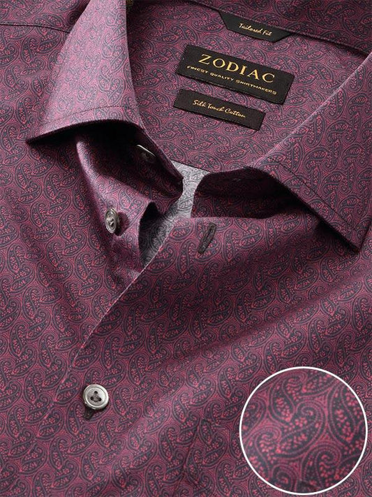 Bassano Maroon Printed Full Sleeve Single Cuff Tailored Fit Dark Semi Formal Cotton Shirt