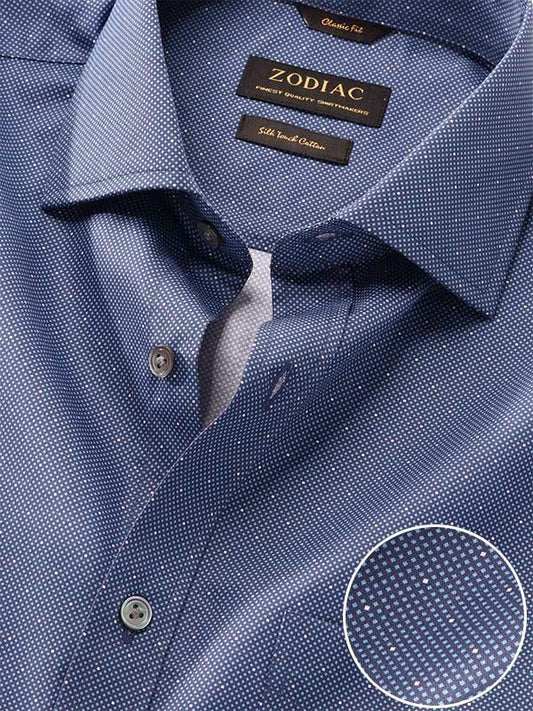 Bassano Navy Printed Full Sleeve Single Cuff Classic Fit Dark Semi Formal Cotton Shirt