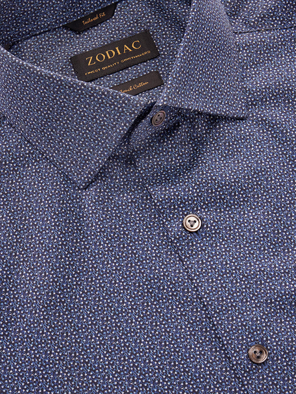 Bassano Navy Printed Full Sleeve Single Cuff Tailored Fit Dark Semi Formal Cotton Shirt