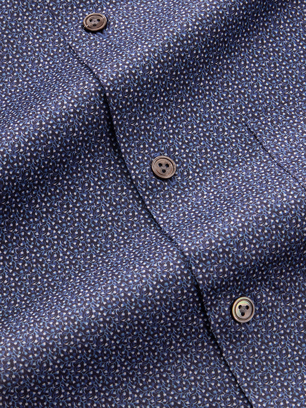 Bassano Navy Printed Full Sleeve Single Cuff Tailored Fit Dark Semi Formal Cotton Shirt