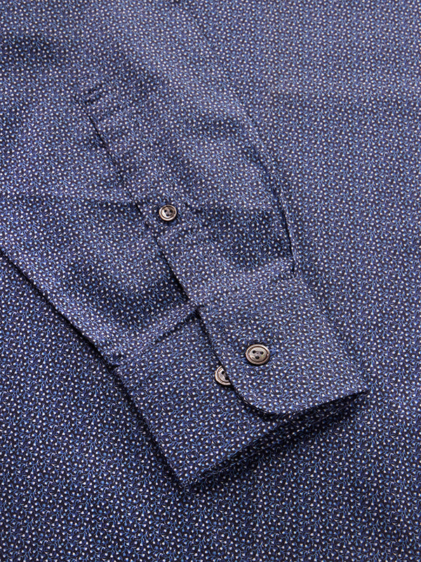 Bassano Navy Printed Full Sleeve Single Cuff Tailored Fit Dark Semi Formal Cotton Shirt