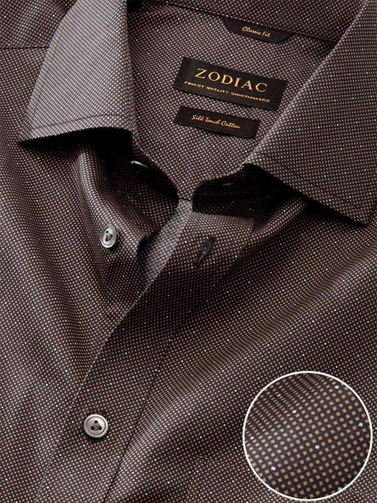 Bassano Ochre Printed Full Sleeve Single Cuff Classic Fit Dark Semi Formal Cotton Shirt