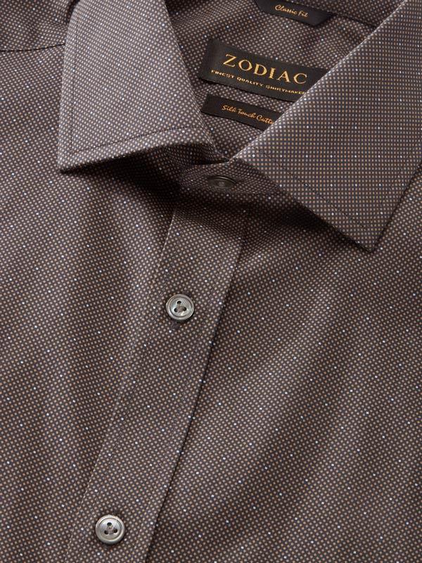 Bassano Ochre Printed Full Sleeve Single Cuff Classic Fit Dark Semi Formal Cotton Shirt